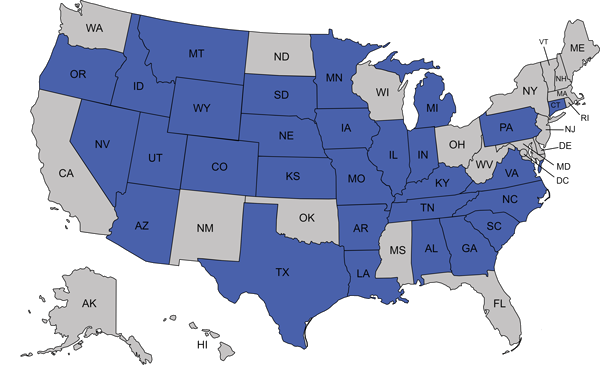 Servicing States Map